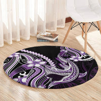 Purple Black Aloha Hawaii Round Carpet Polynesian Shark Tattoo Plumeria