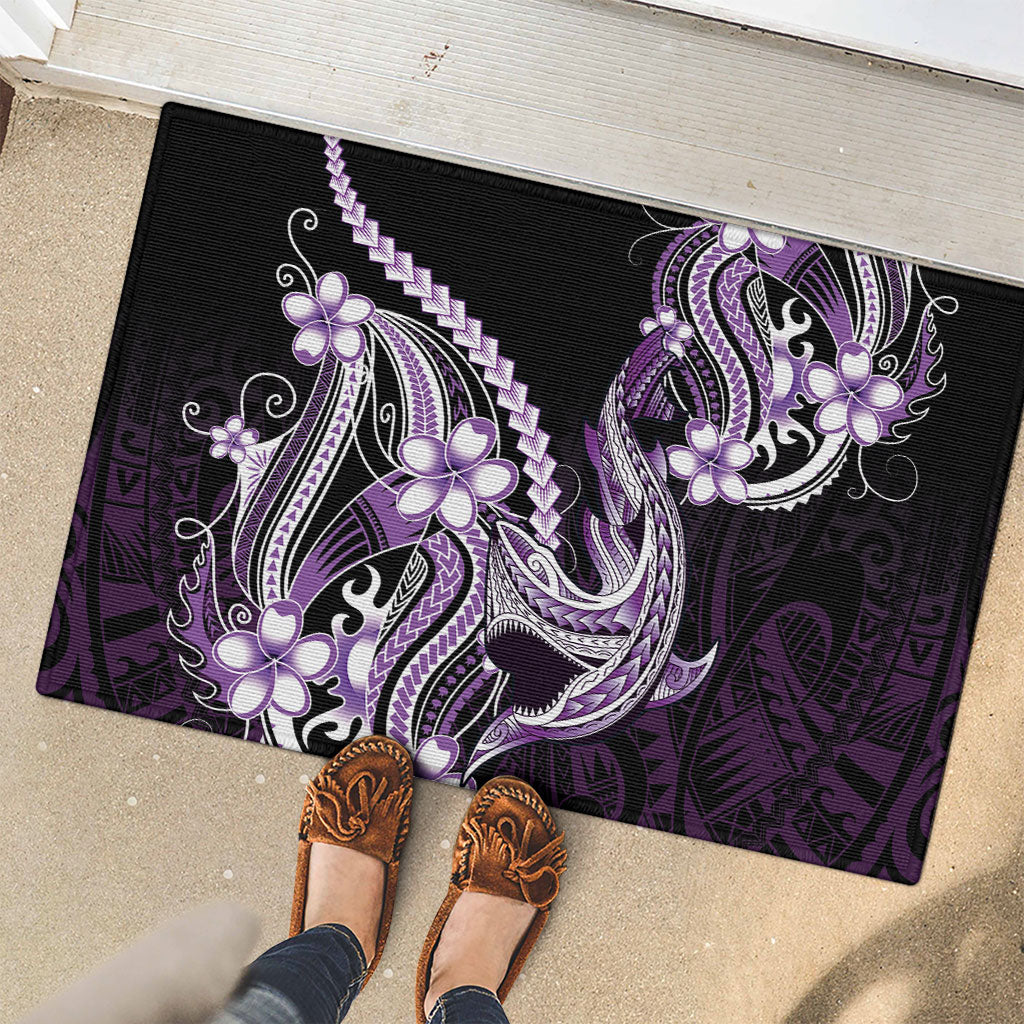 Purple Black Aloha Hawaii Rubber Doormat Polynesian Shark Tattoo Plumeria