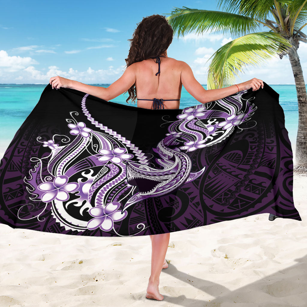 Purple Black Aloha Hawaii Sarong Polynesian Shark Tattoo Plumeria