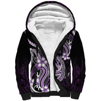 Purple Black Aloha Hawaii Sherpa Hoodie Polynesian Shark Tattoo Plumeria