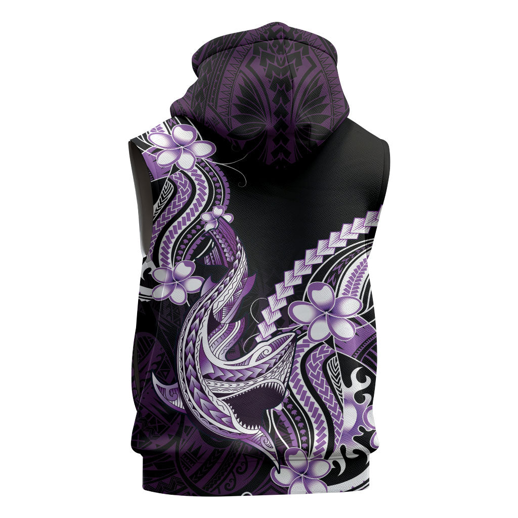 Purple Black Aloha Hawaii Sleeveless Zip Hoodie Polynesian Shark Tattoo Plumeria
