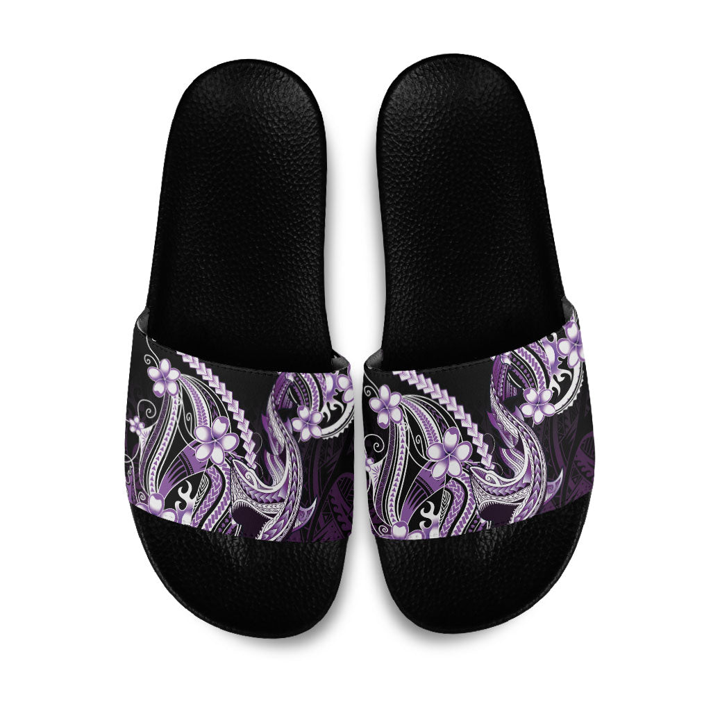 Purple Black Aloha Hawaii Slide Sandals Polynesian Shark Tattoo Plumeria LT14 Purple - Polynesian Pride