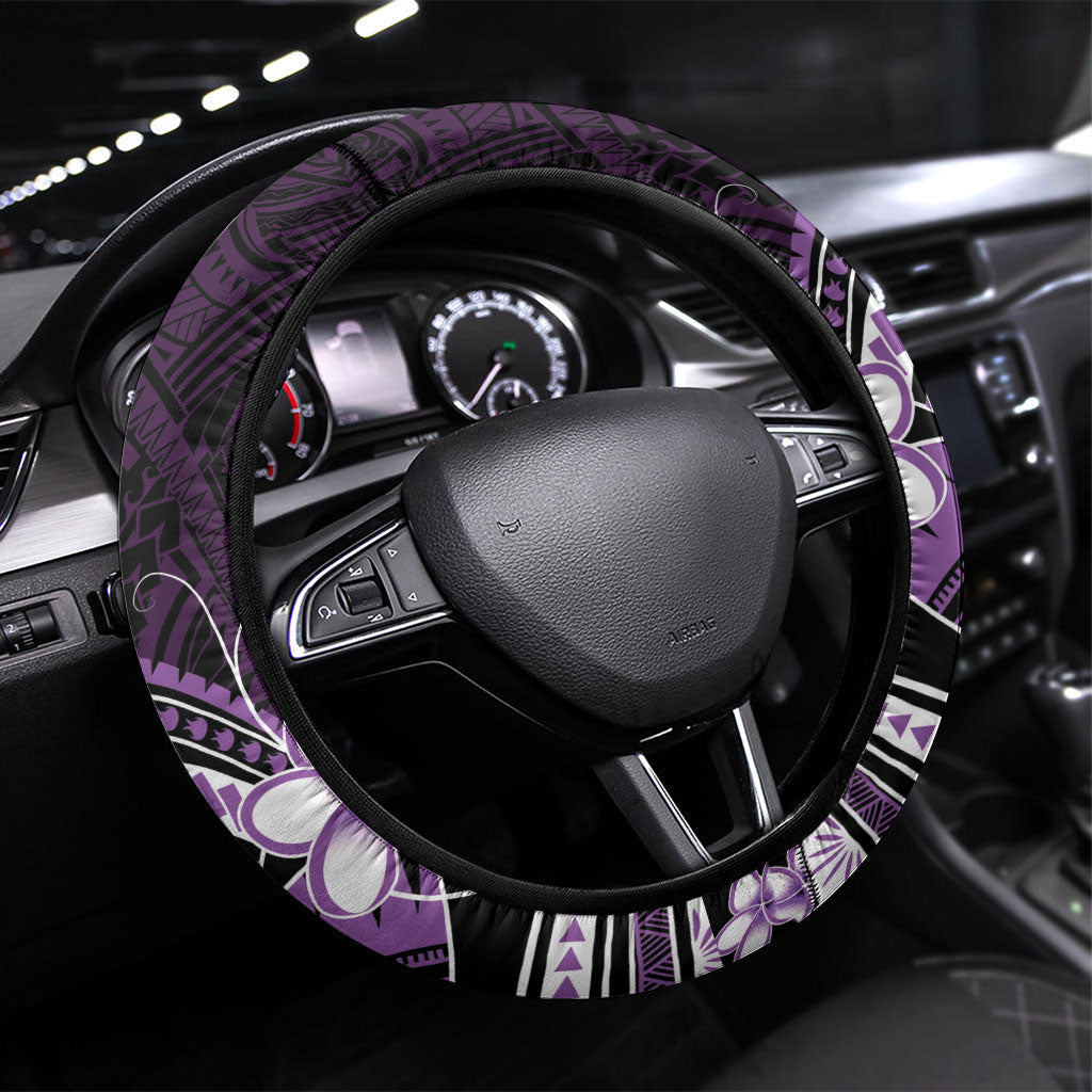 Purple Black Aloha Hawaii Steering Wheel Cover Polynesian Shark Tattoo Plumeria LT14 Universal Fit Purple - Polynesian Pride