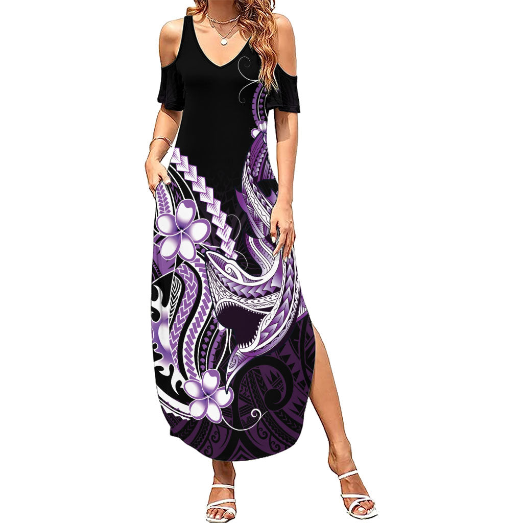 Purple Black Aloha Hawaii Summer Maxi Dress Polynesian Shark Tattoo Plumeria LT14 Women Purple - Polynesian Pride