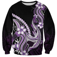 Purple Black Aloha Hawaii Sweatshirt Polynesian Shark Tattoo Plumeria