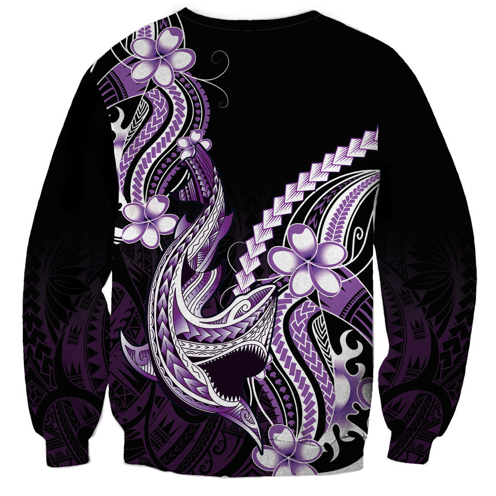 Purple Black Aloha Hawaii Sweatshirt Polynesian Shark Tattoo Plumeria