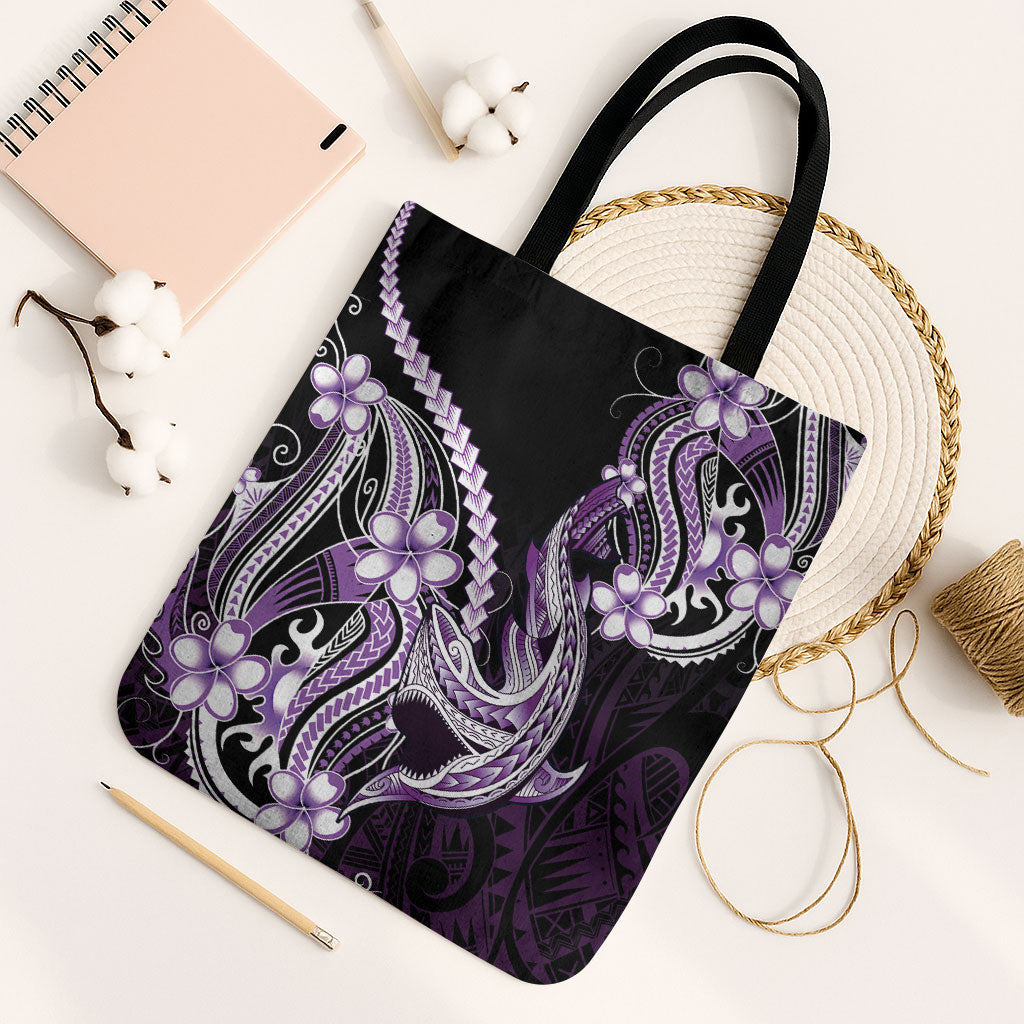 Purple Black Aloha Hawaii Tote Bag Polynesian Shark Tattoo Plumeria LT14 Black Strap One Size Purple - Polynesian Pride