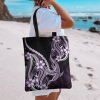 Purple Black Aloha Hawaii Tote Bag Polynesian Shark Tattoo Plumeria