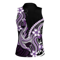 Purple Black Aloha Hawaii Women Sleeveless Polo Shirt Polynesian Shark Tattoo Plumeria