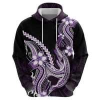 Purple Black Aloha Hawaii Zip Hoodie Polynesian Shark Tattoo Plumeria