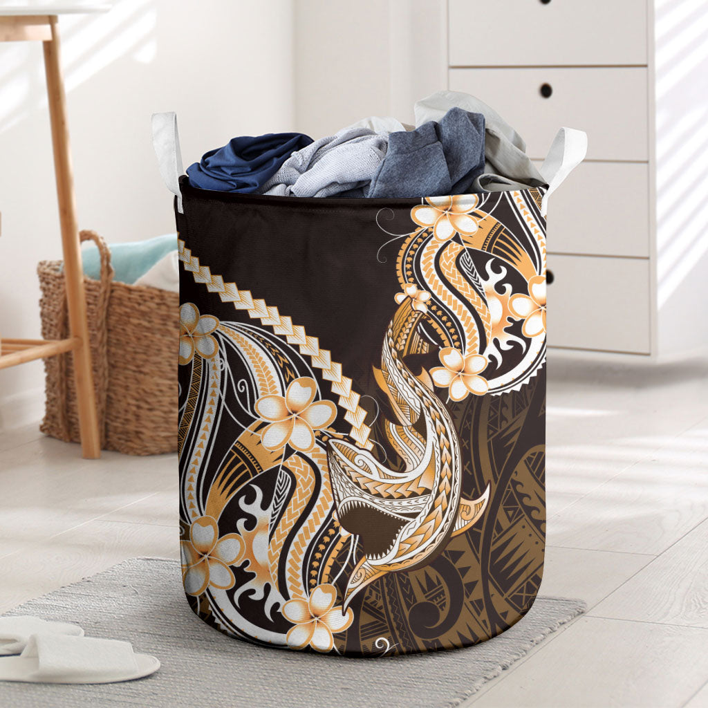 Orange Black Aloha Hawaii Laundry Basket Polynesian Shark Tattoo Plumeria