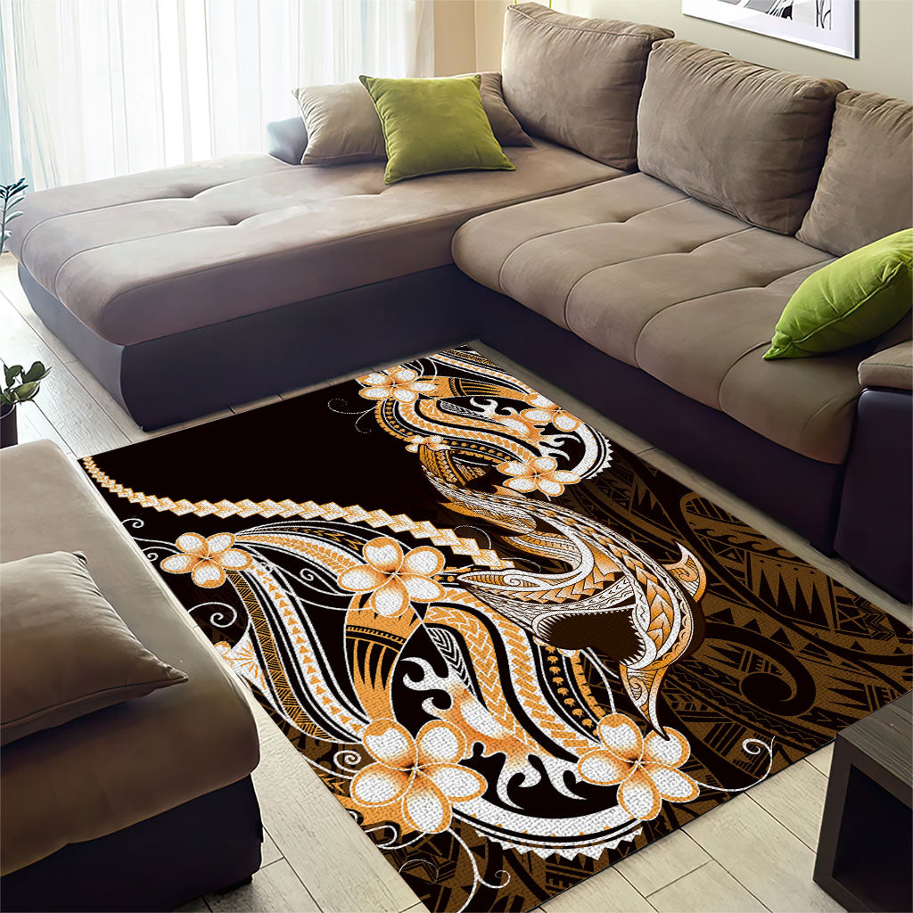 Orange Black Aloha Hawaii Area Rug Polynesian Shark Tattoo Plumeria