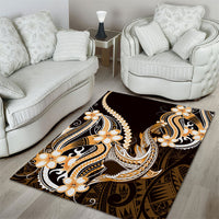 Orange Black Aloha Hawaii Area Rug Polynesian Shark Tattoo Plumeria