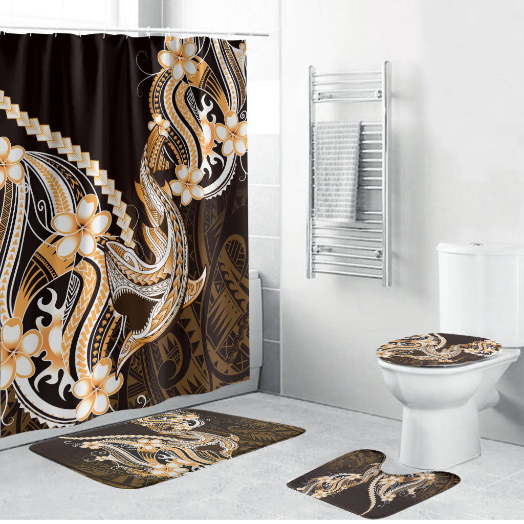 Orange Black Aloha Hawaii Bathroom Set Polynesian Shark Tattoo Plumeria