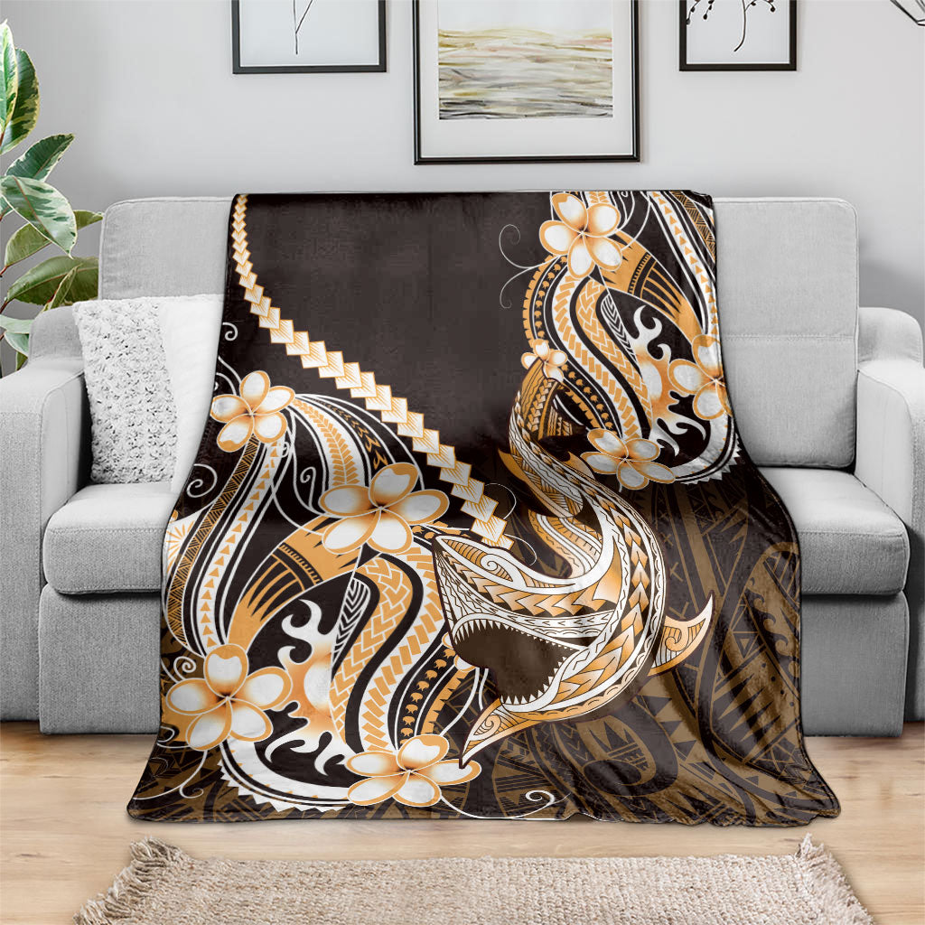 Orange Black Aloha Hawaii Blanket Polynesian Shark Tattoo Plumeria