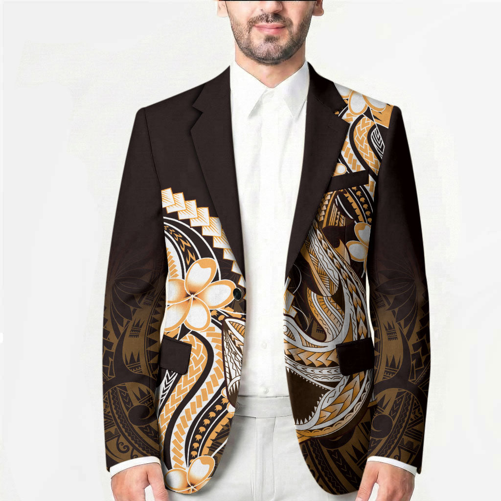 Orange Black Aloha Hawaii Blazer Polynesian Shark Tattoo Plumeria