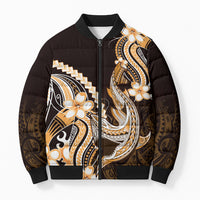 Orange Black Aloha Hawaii Bomber Puffer Jacket Polynesian Shark Tattoo Plumeria