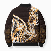 Orange Black Aloha Hawaii Bomber Puffer Jacket Polynesian Shark Tattoo Plumeria