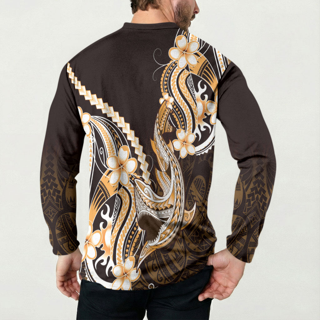 Orange Black Aloha Hawaii Button Sweatshirt Polynesian Shark Tattoo Plumeria