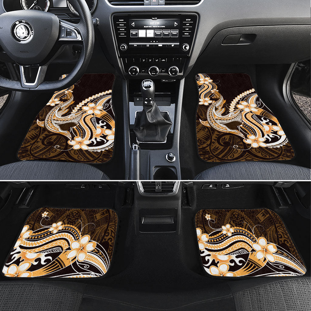 Orange Black Aloha Hawaii Car Mats Polynesian Shark Tattoo Plumeria