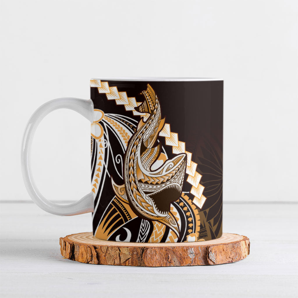 Orange Black Aloha Hawaii Ceramic Mug Polynesian Shark Tattoo Plumeria LT14 Orange - Polynesian Pride