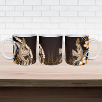 Orange Black Aloha Hawaii Ceramic Mug Polynesian Shark Tattoo Plumeria