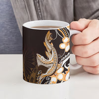 Orange Black Aloha Hawaii Ceramic Mug Polynesian Shark Tattoo Plumeria