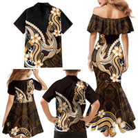 Orange Black Aloha Hawaii Family Matching Mermaid Dress and Hawaiian Shirt Polynesian Shark Tattoo Plumeria