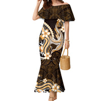 Orange Black Aloha Hawaii Family Matching Mermaid Dress and Hawaiian Shirt Polynesian Shark Tattoo Plumeria