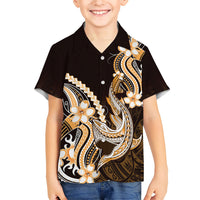 Orange Black Aloha Hawaii Family Matching Short Sleeve Bodycon Dress and Hawaiian Shirt Polynesian Shark Tattoo Plumeria