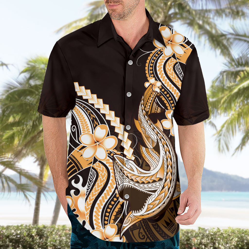 Orange Black Aloha Hawaii Hawaiian Shirt Polynesian Shark Tattoo Plumeria