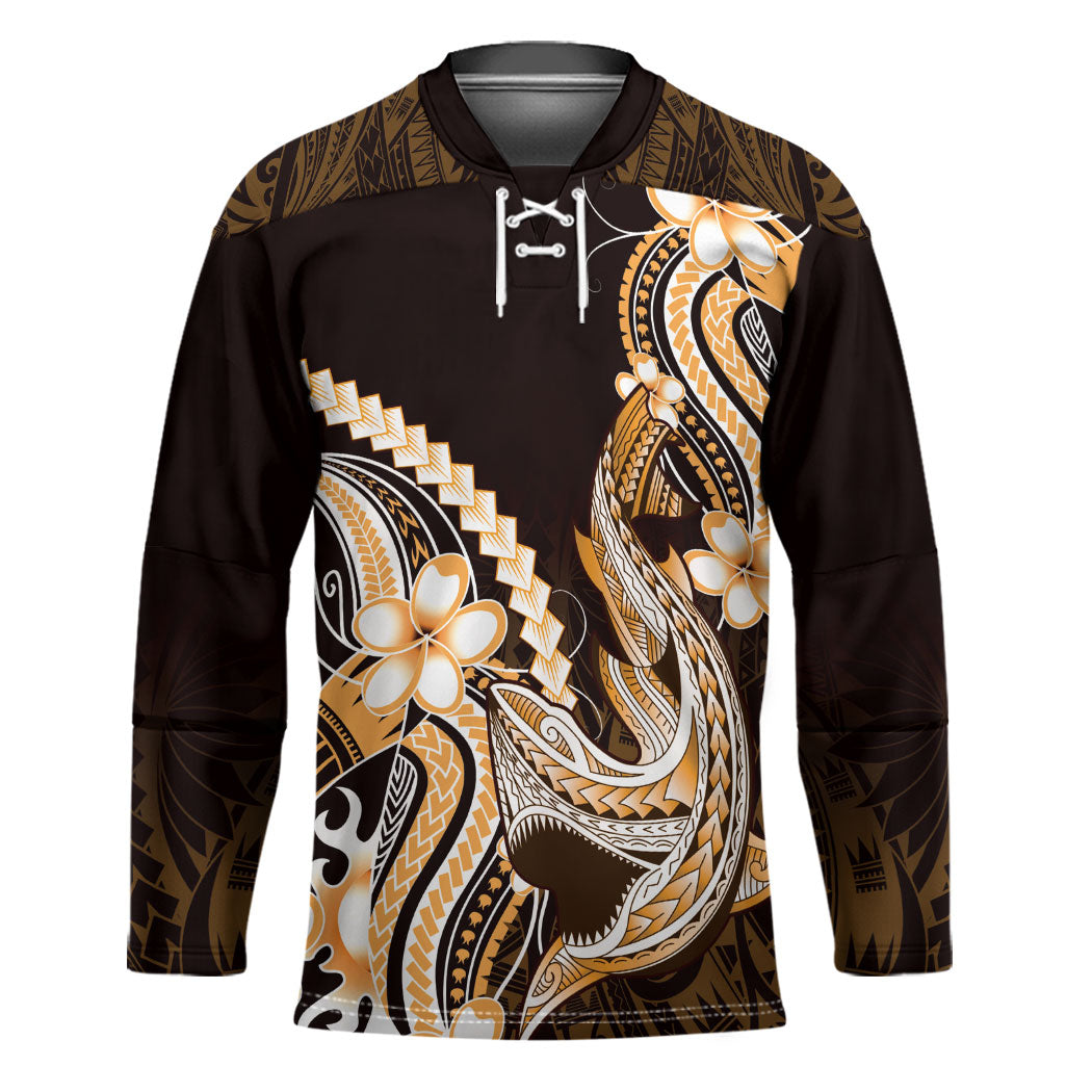 Orange Black Aloha Hawaii Hockey Jersey Polynesian Shark Tattoo Plumeria LT14 Unisex Orange - Polynesian Pride