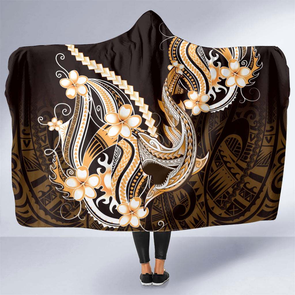 Orange Black Aloha Hawaii Hooded Blanket Polynesian Shark Tattoo Plumeria
