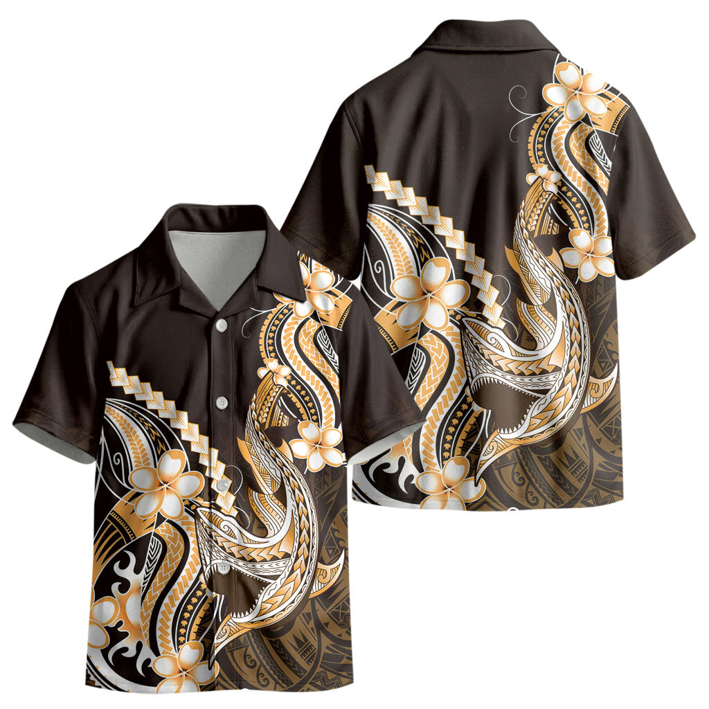 Orange Black Aloha Hawaii Kid Hawaiian Shirt Polynesian Shark Tattoo Plumeria LT14 - Polynesian Pride