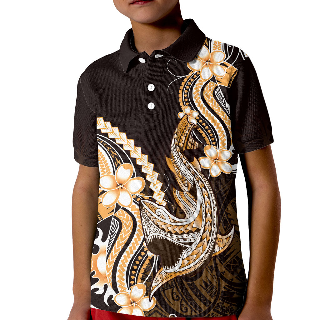 Orange Black Aloha Hawaii Kid Polo Shirt Polynesian Shark Tattoo Plumeria LT14 Kid Orange - Polynesian Pride