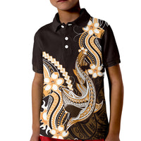 Orange Black Aloha Hawaii Kid Polo Shirt Polynesian Shark Tattoo Plumeria