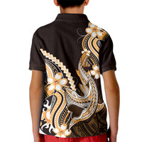 Orange Black Aloha Hawaii Kid Polo Shirt Polynesian Shark Tattoo Plumeria