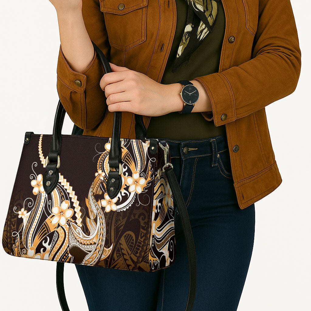Orange Black Aloha Hawaii Leather Bag Polynesian Shark Tattoo Plumeria