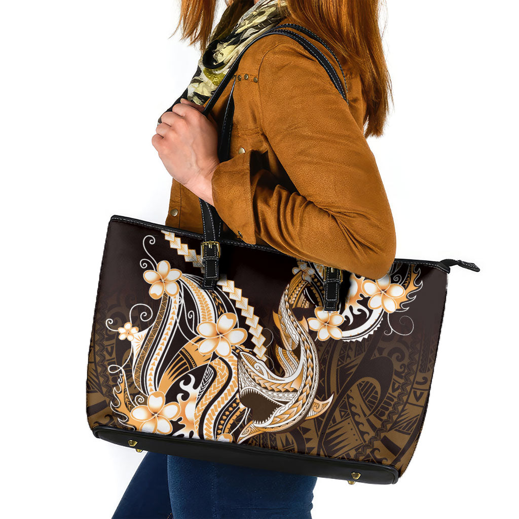 Orange Black Aloha Hawaii Leather Tote Bag Polynesian Shark Tattoo Plumeria LT14 Orange - Polynesian Pride