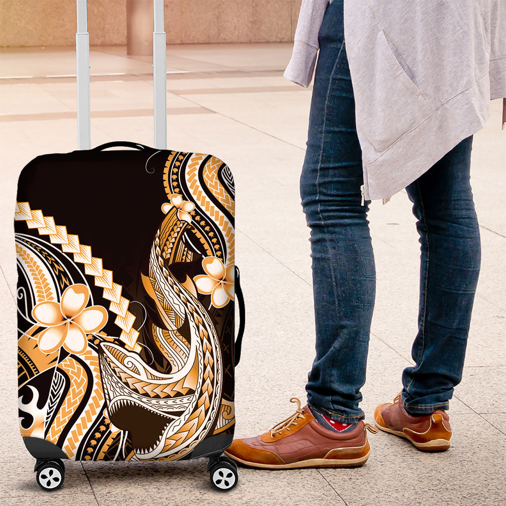 Orange Black Aloha Hawaii Luggage Cover Polynesian Shark Tattoo Plumeria