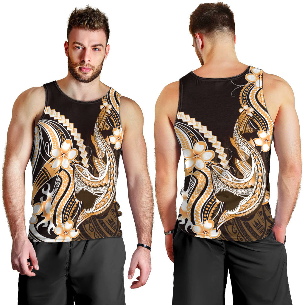Orange Black Aloha Hawaii Men Tank Top Polynesian Shark Tattoo Plumeria