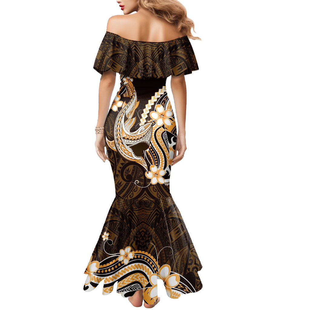 Orange Black Aloha Hawaii Mermaid Dress Polynesian Shark Tattoo Plumeria