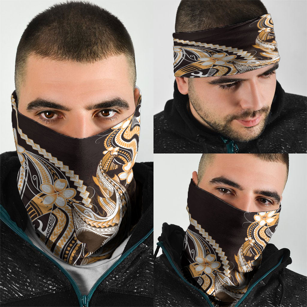 Orange Black Aloha Hawaii Neck Gaiter Polynesian Shark Tattoo Plumeria