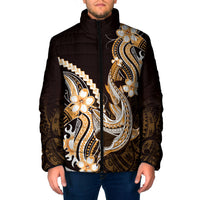 Orange Black Aloha Hawaii Padded Jacket Polynesian Shark Tattoo Plumeria