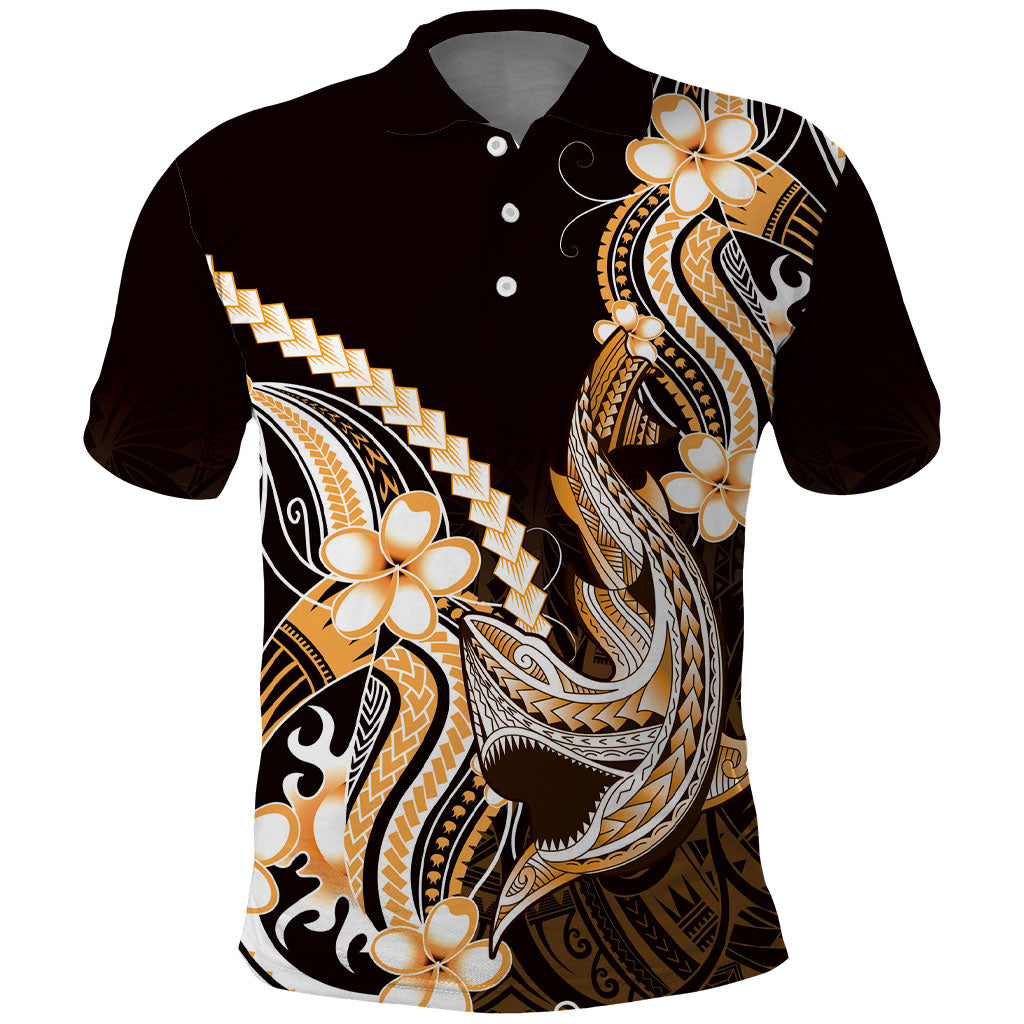 Orange Black Aloha Hawaii Polo Shirt Polynesian Shark Tattoo Plumeria