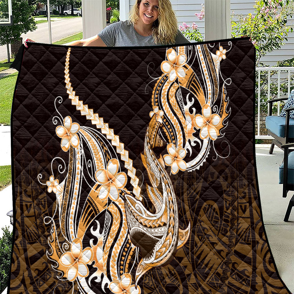 Orange Black Aloha Hawaii Quilt Polynesian Shark Tattoo Plumeria LT14 Orange - Polynesian Pride