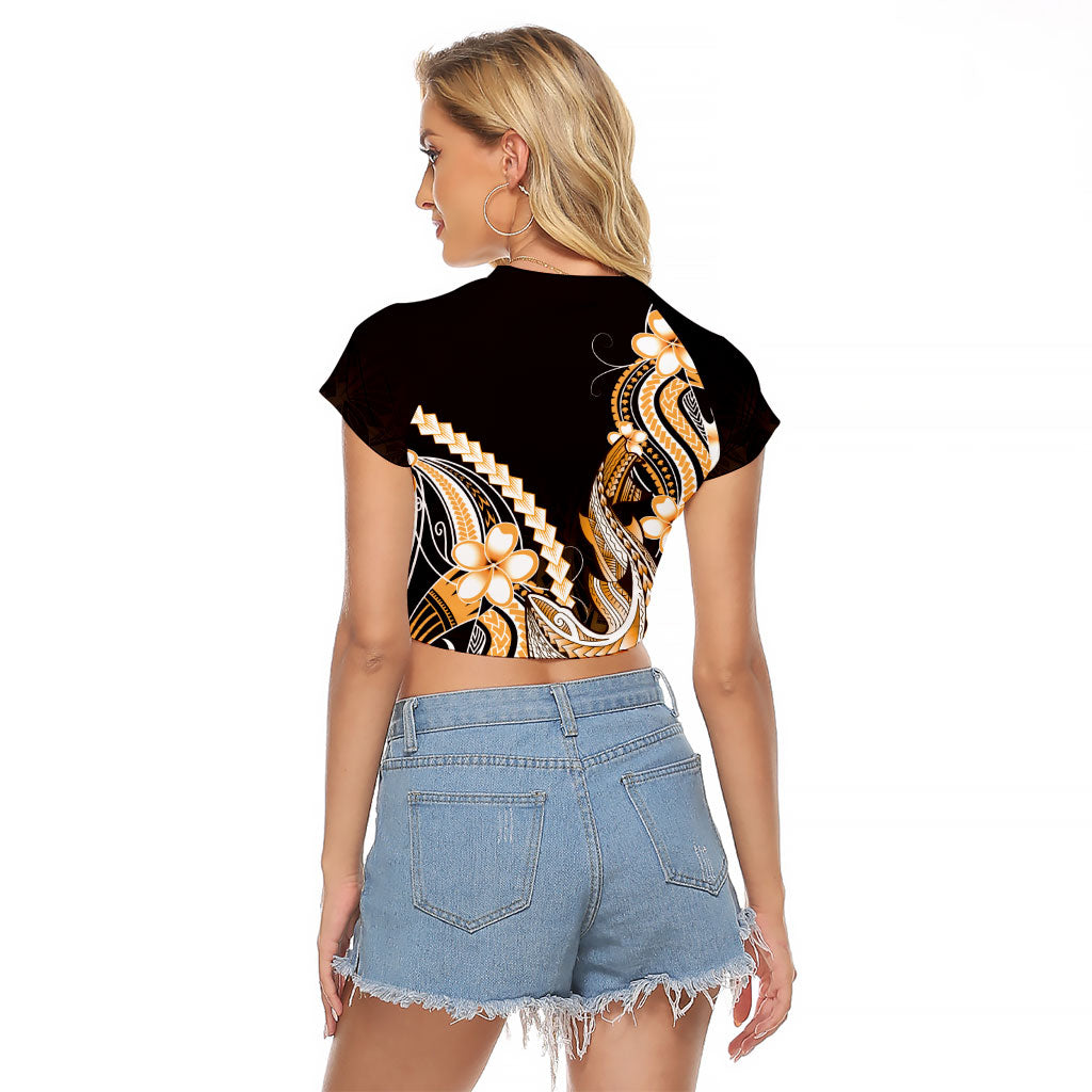 Orange Black Aloha Hawaii Raglan Cropped T Shirt Polynesian Shark Tattoo Plumeria