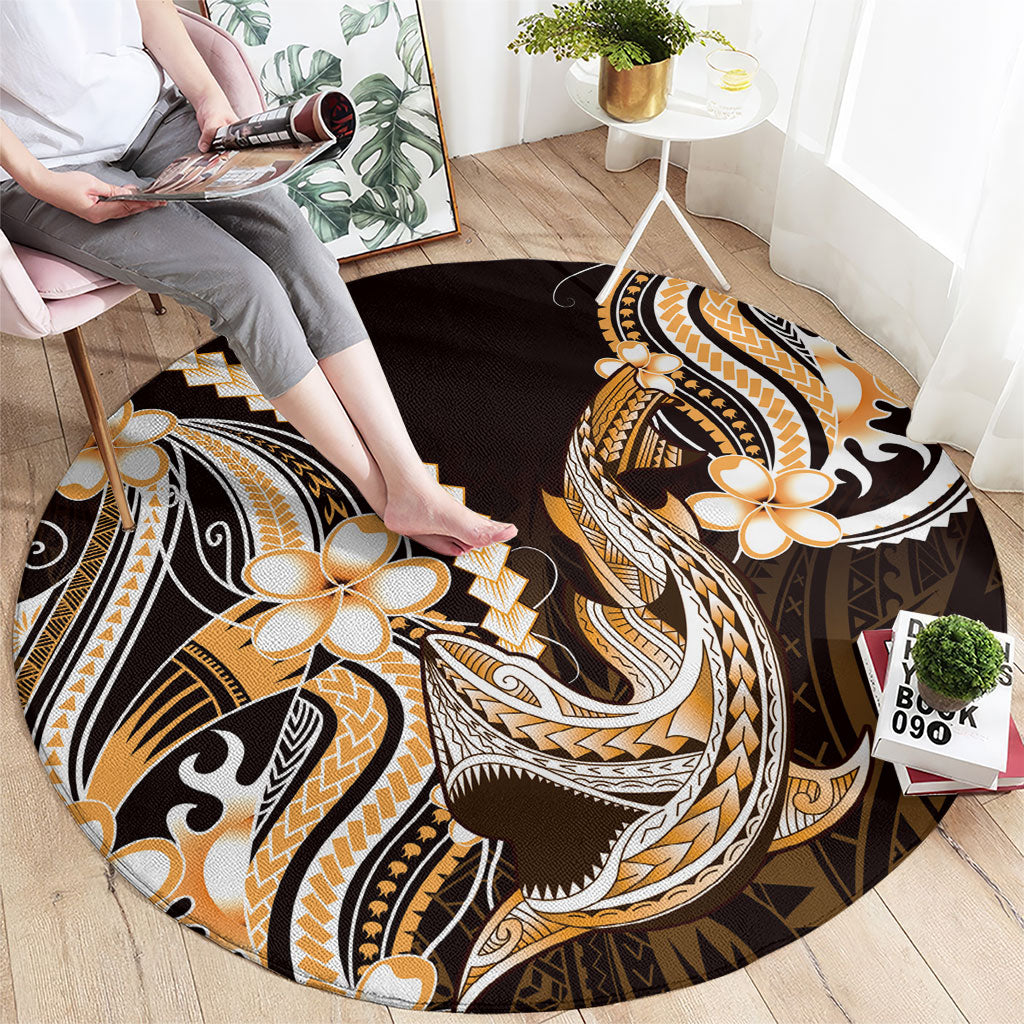 Orange Black Aloha Hawaii Round Carpet Polynesian Shark Tattoo Plumeria