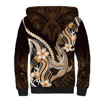 Orange Black Aloha Hawaii Sherpa Hoodie Polynesian Shark Tattoo Plumeria