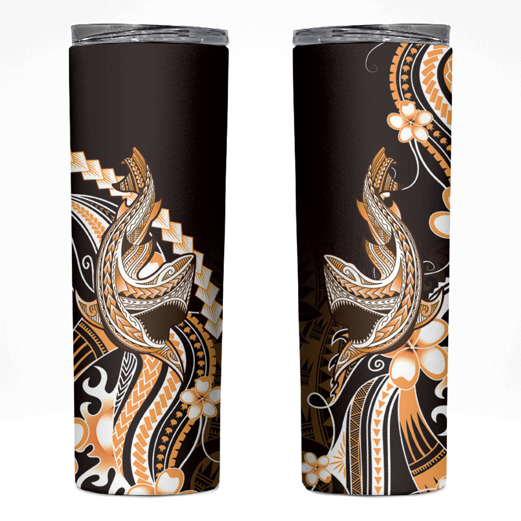 Orange Black Aloha Hawaii Skinny Tumbler Polynesian Shark Tattoo Plumeria LT14 Orange - Polynesian Pride